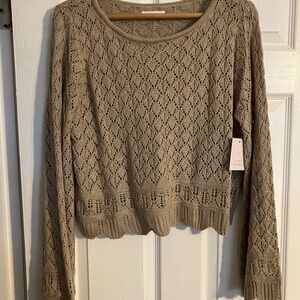 Lauren Conrad Tan Crew Neck cropped Sweater Chunky Knit